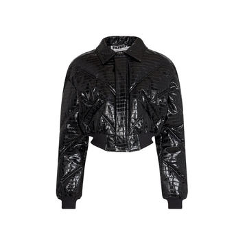 Rosa Croc-Effect Faux Leather Bomber Jacket