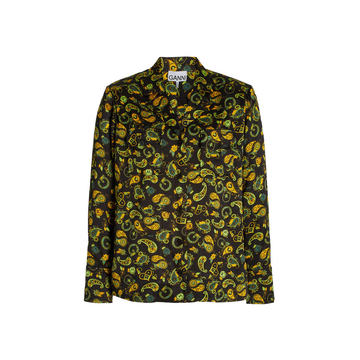 Printed Satin Button-Down Shirt