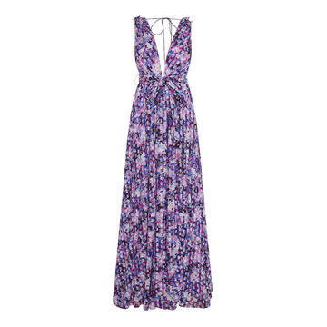 D���Art Printed Pleated Crepe De Chine Gown