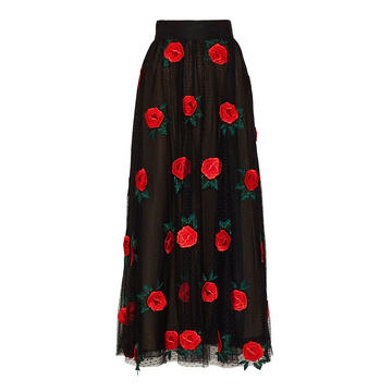 Rose Embroidered Tulle Skirt