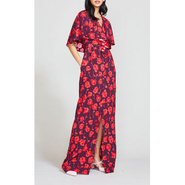 Double-Faced Rose Printed Crepe Caftan