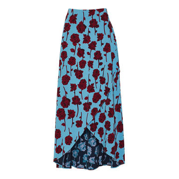 Double-Faced Rose Printed Crepe Midi Skirt