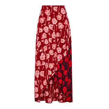 Double-Faced Rose Printed Crepe Midi Skirt