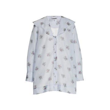 Printed Organza V-Neck Shirt