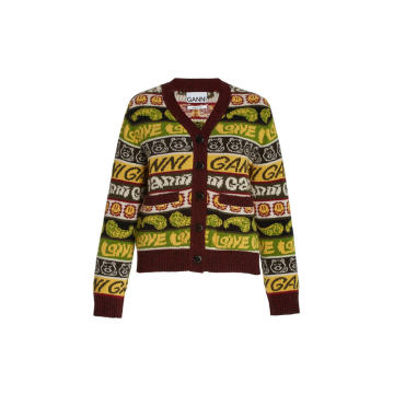 Graphic Wool-Blend Knit Cardigan