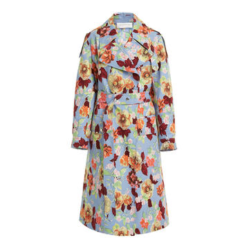 Floral-Printed Cotton Trench Coat