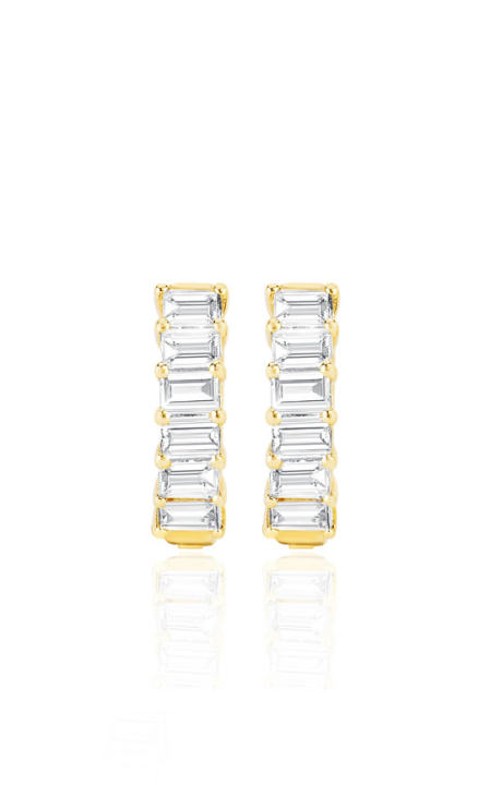 14k Gold Diamond Baguette Huggie Earrings展示图
