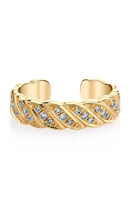 18K Yellow Gold Thin Diamond Braid Ear Cuff展示图