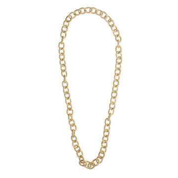 18K Yellow Gold Florentine Finish Long Link Necklace