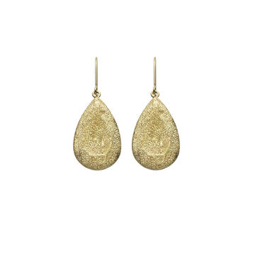 18K Yellow Gold Florentine Finish Pear Cut Earrings