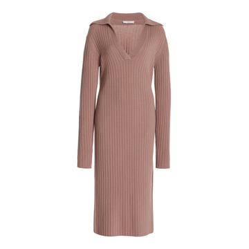 Ribbed Wool-Cashmere Polo Dress