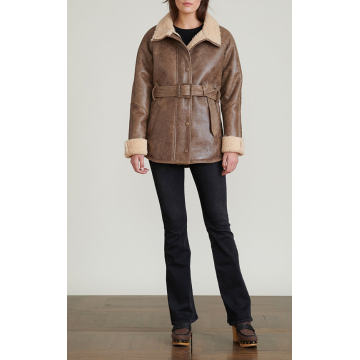 Bonny Shearling-Trimmed Leather Coat
