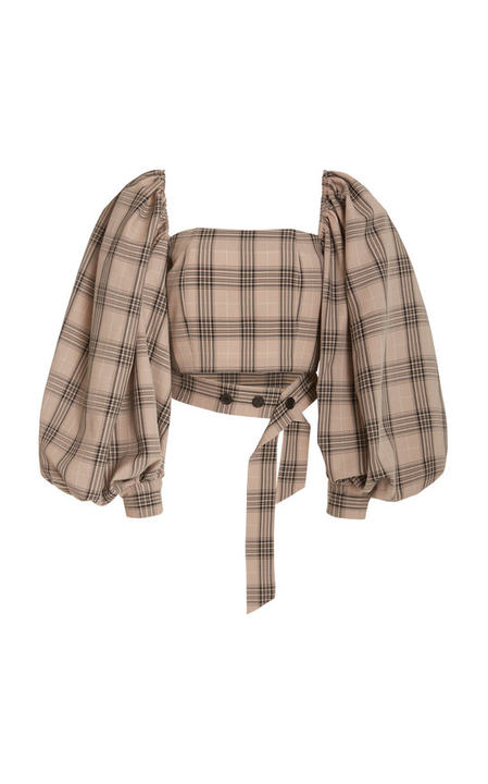 Convertible Off-The-Shoulder Plaid Cropped Top展示图