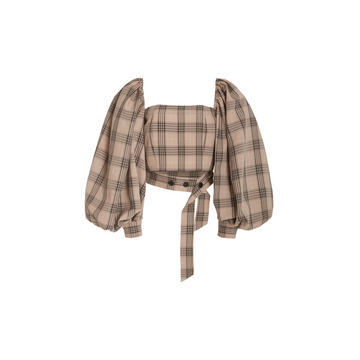 Convertible Off-The-Shoulder Plaid Cropped Top