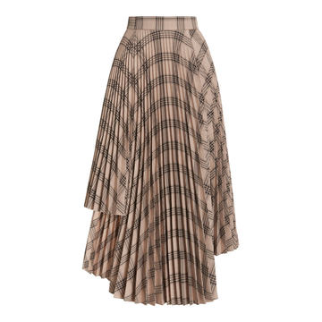 Asymmetric Pleated Plaid Midi Skirt