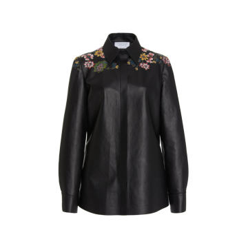 Sasoma Floral-Embroidered Leather Top