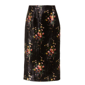 Tate Floral Velvet Pencil Skirt