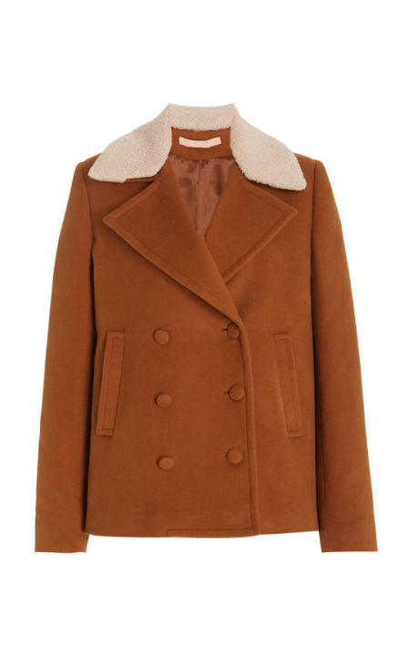 Tirzah Shearling-Collared Cotton-Twill Peacoat展示图
