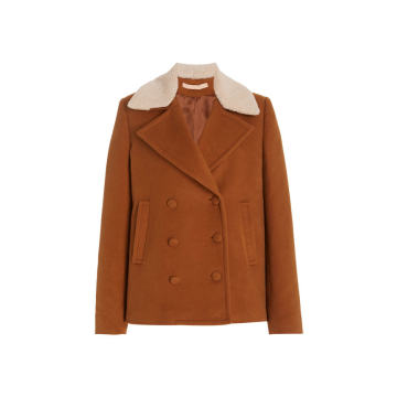 Tirzah Shearling-Collared Cotton-Twill Peacoat