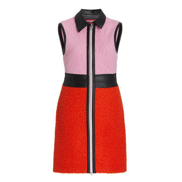 Jenga Color-Blocked Vegan Leather-Trimmed Mini Dress