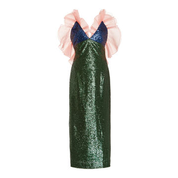 Ruffle-Detailed Sequined Tulle Dress