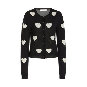 Heart-Intarsia Silk-Cashmere Cardigan