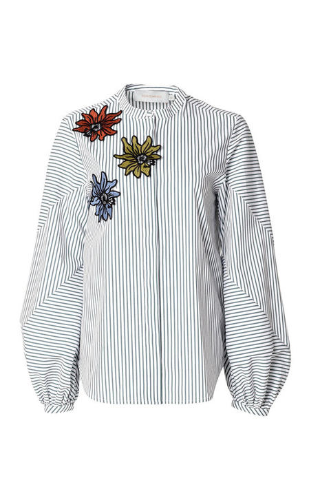 Eames Floral-Embroidered Striped Cotton Shirt展示图