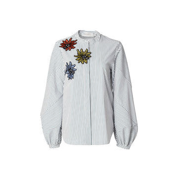 Eames Floral-Embroidered Striped Cotton Shirt