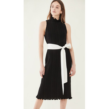 Shayna Pleated Dress with Tie Belt