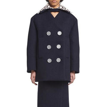 Double-Breasted Alpaca-Wool Short Coat