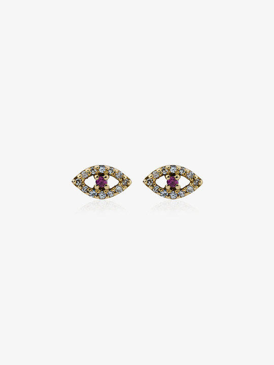 Diamond & Ruby rose gold eye earrings展示图
