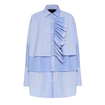 Tiered Striped Cotton Button-Down Shirt