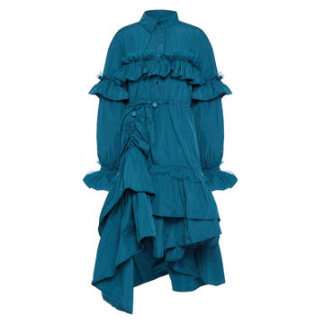 Asymmetric Ruffled Taffeta Dress