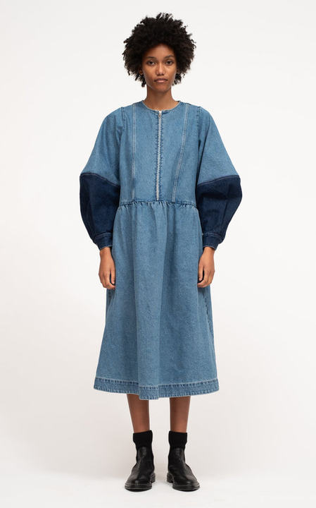 Zariyah Multi-Tonal Long-Sleeve Denim Dress展示图