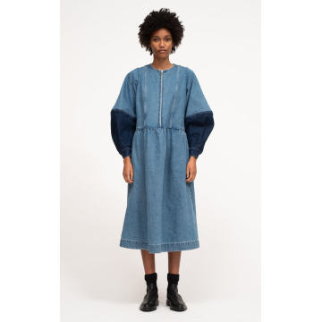 Zariyah Multi-Tonal Long-Sleeve Denim Dress