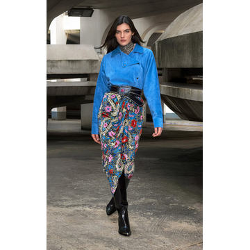 Breenea Printed Satin Wrap Skirt