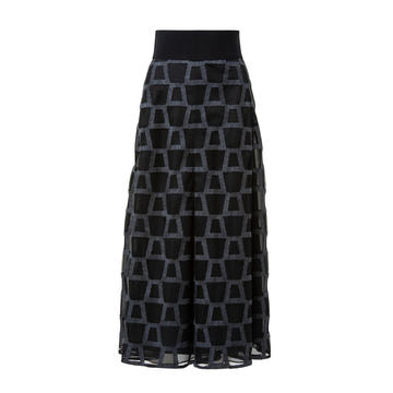 Trapezoid-Embroidery Wool-Blend Midi Skirt