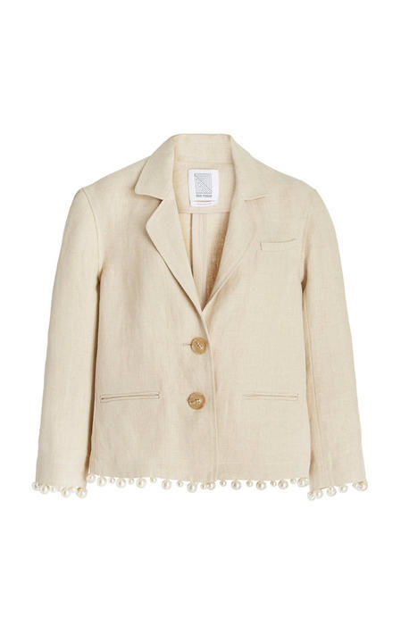 Pearl-Embellished Natural Eco-Hemp Jacket展示图