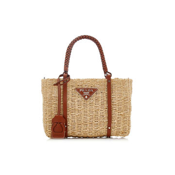 Structured Leather-Trimmed Straw Tote Bag