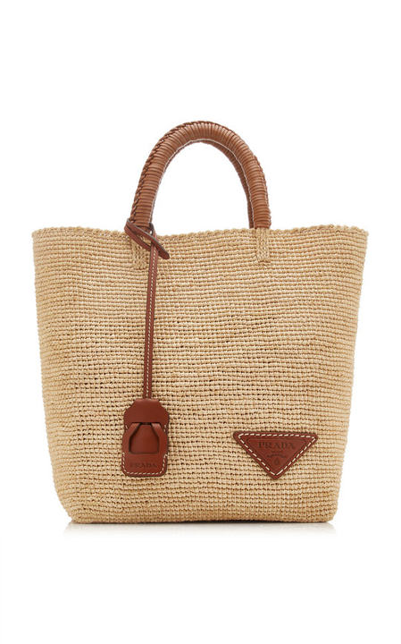 Leather-Trimmed Raffia Tote展示图