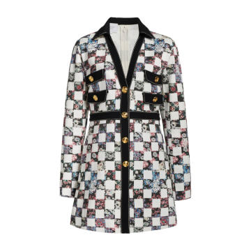 Checkered Cotton Gabardine Mini Dress
