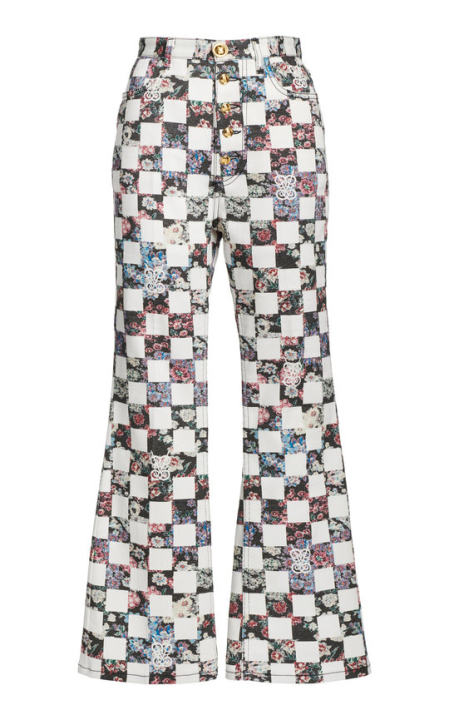 Checkered Cotton Gabardine Straight-Leg Trousers展示图