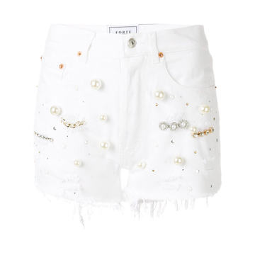 pearl embellished denim shorts