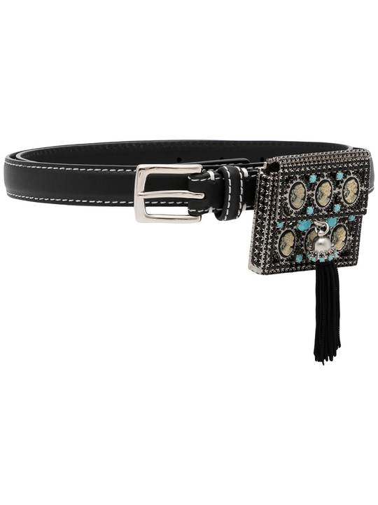 crystal-embellished leather belt展示图