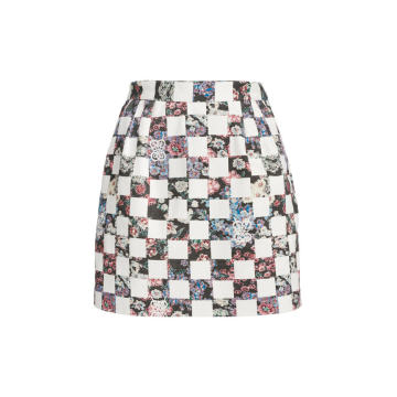 Checkered Cotton Gabardine Mini Skirt