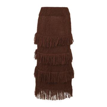 Brick No Doubts Fringed Alpaca-Knit Midi Skirt