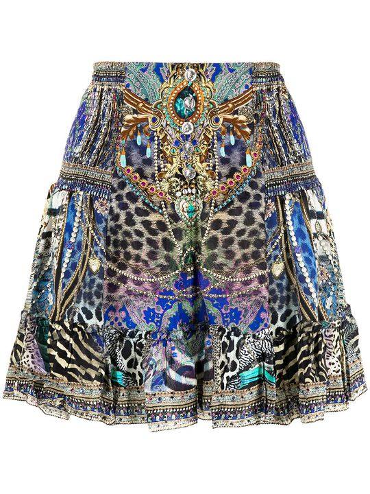 animal-army print silk skirt展示图