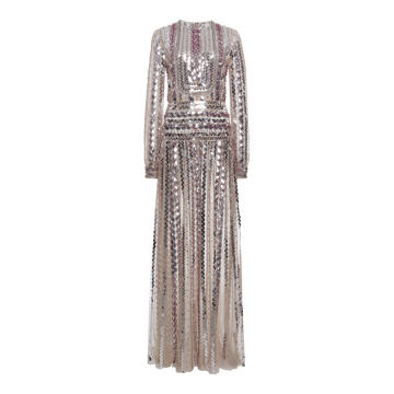 Crystal-Embellished Sheer Gown