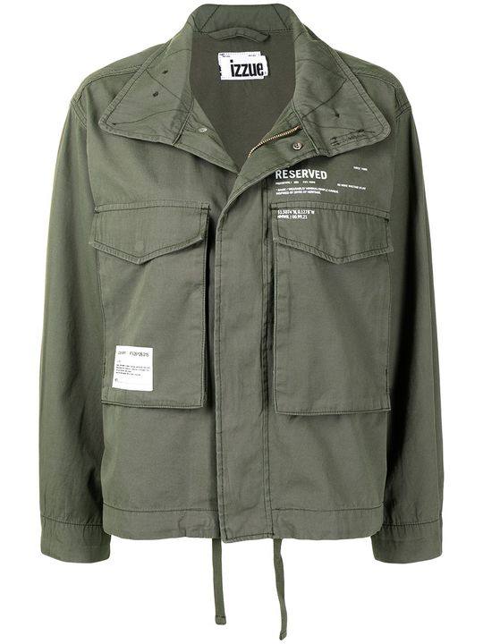 slogan-print military jacket展示图