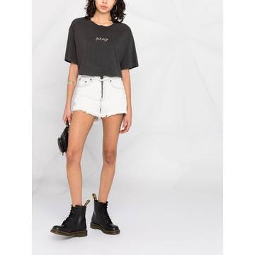 high rise frayed-edge denim shorts